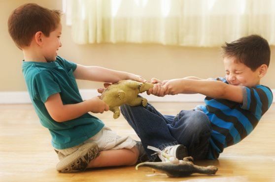 Мальчики дерутся за игрушки