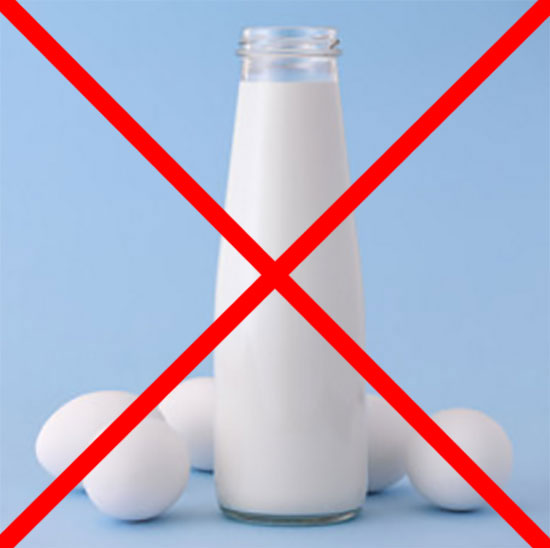 Перечеркнутые бутылка молока и яйца