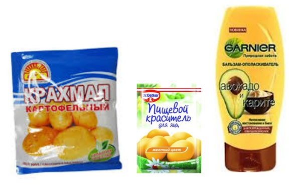 Крахмал, краситель, бальзам для волос
